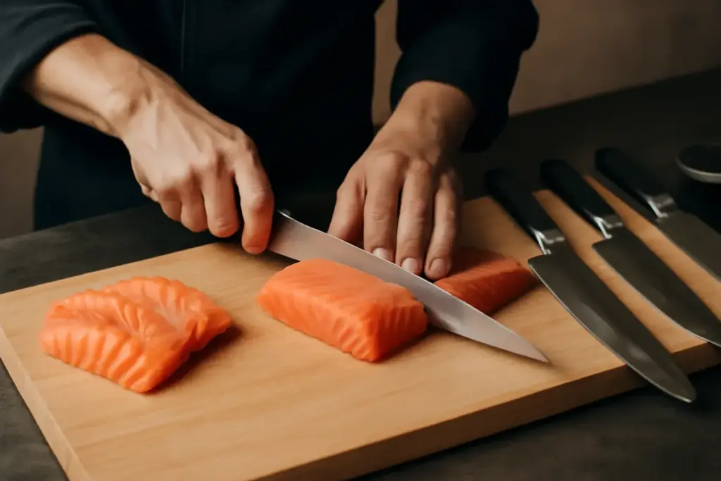Taglio del salmone per sushi: la sequenza di lame che mantiene freschezza e sapore