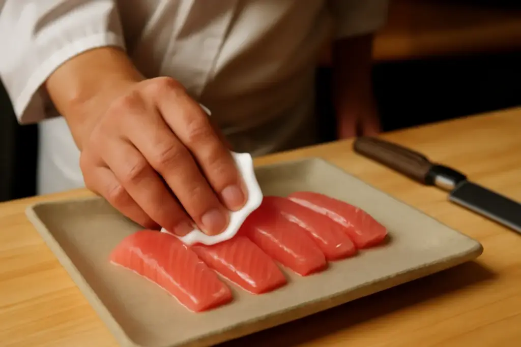 Come ottenere sashimi dalla superficie lucida? Il passaggio della tamponatura che fanno solo i maestri