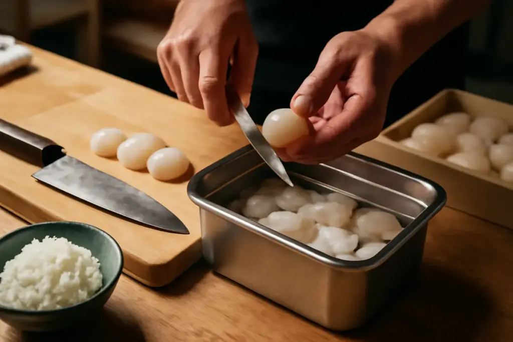 Lavorazione delle capesante per sushi: il passaggio che elimina la gommosità e ne esalta la dolcezza