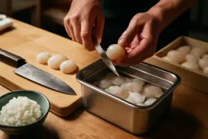 Lavorazione delle capesante per sushi: il passaggio che elimina la gommosità e ne esalta la dolcezza