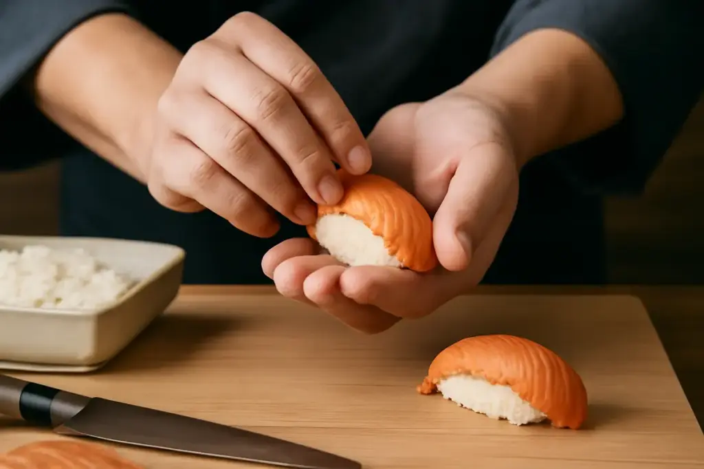 Come si forma il nigiri ovale perfetto? La tecnica per bilanciare riso e pesce senza sbavature