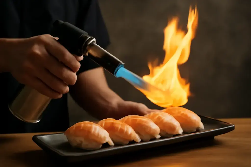 La tecnica del fiammeggiare il sushi: come ottenere aromi tostati senza cuocere il pesce