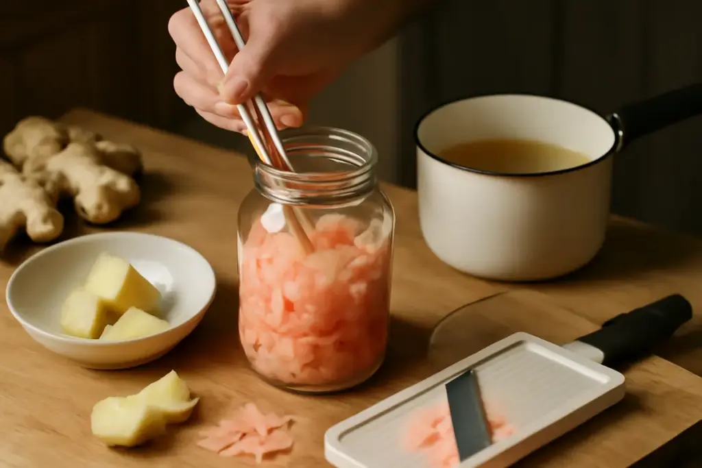 Zenzero marinato: il procedimento originale giapponese per ottenere aroma delicato e colore naturale