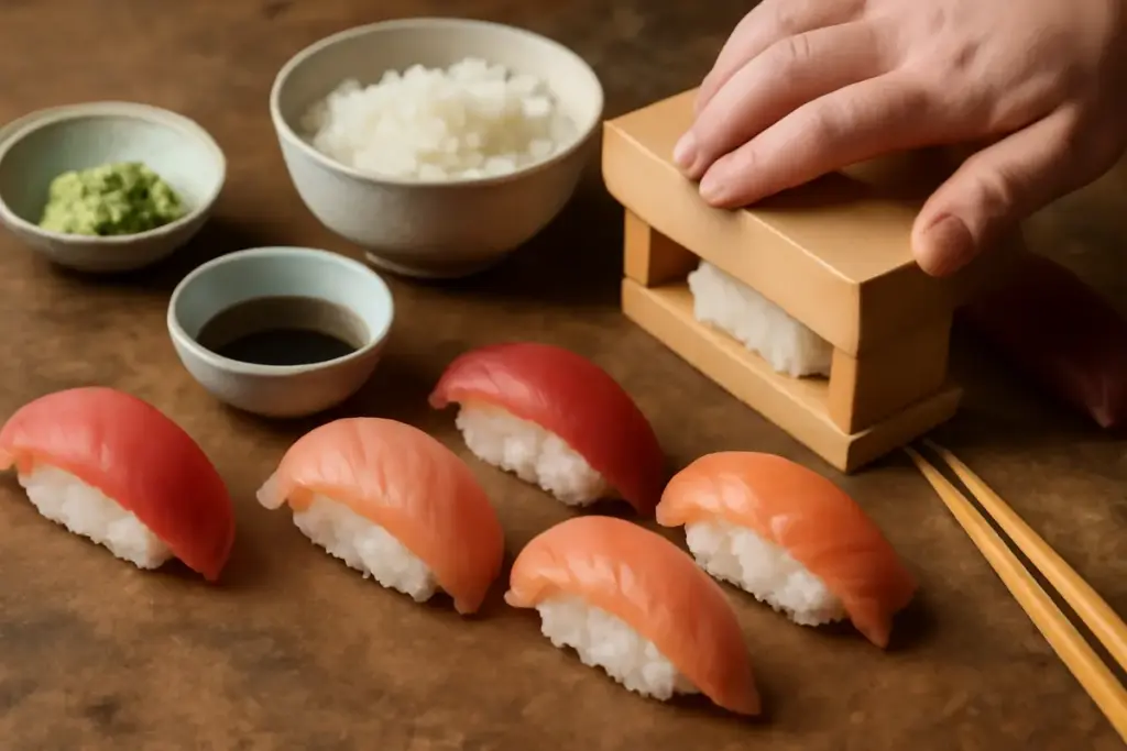 Nigiri originali fatti in casa: il tipo di pressatura che rende il pesce protagonista